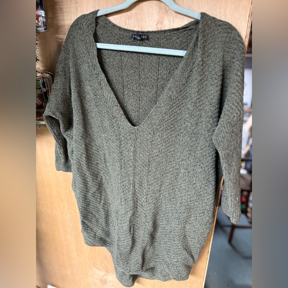 Express Olive V-Neck Sweater for Women